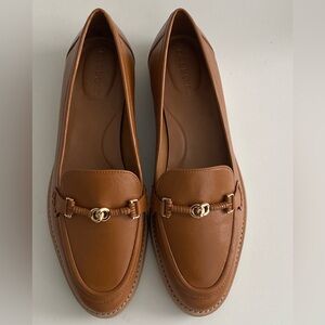 Talbots Tan Leather Loafers with Gold Accent